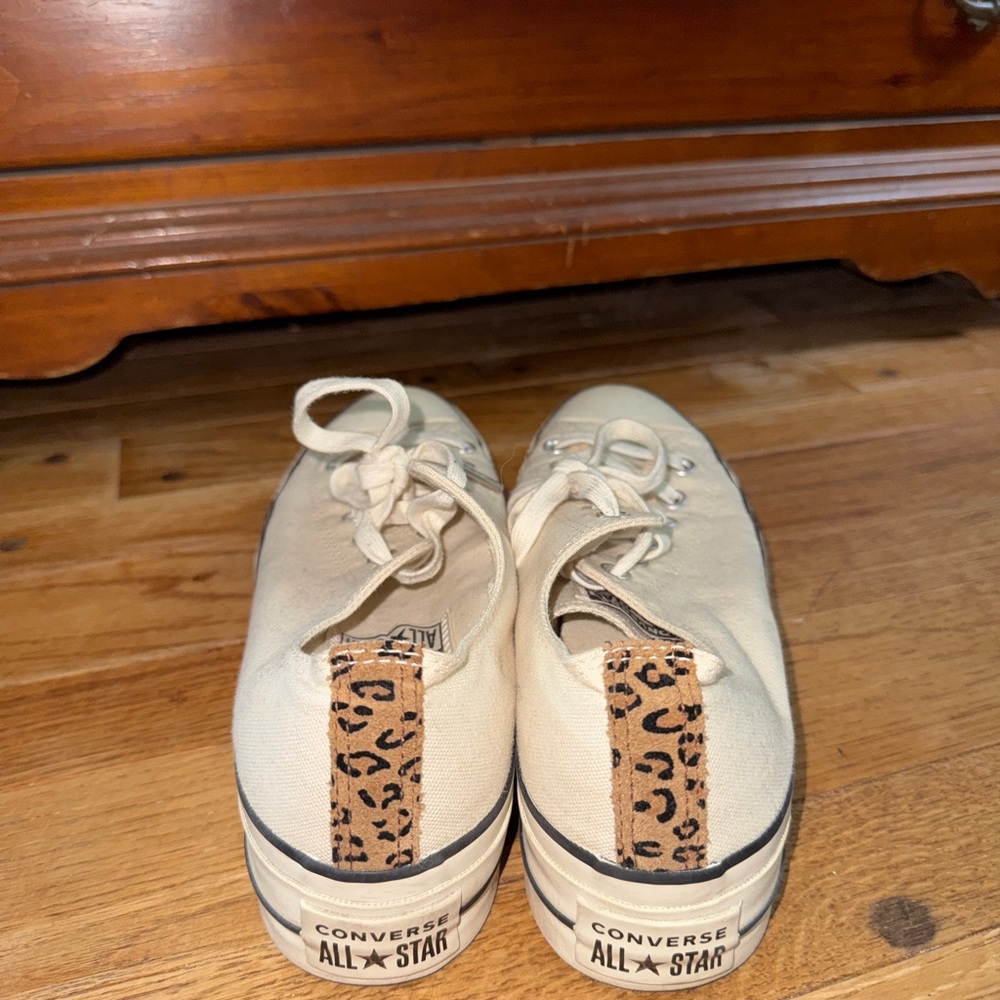 Converse All Star Cream Sneakers with Leopard Detail